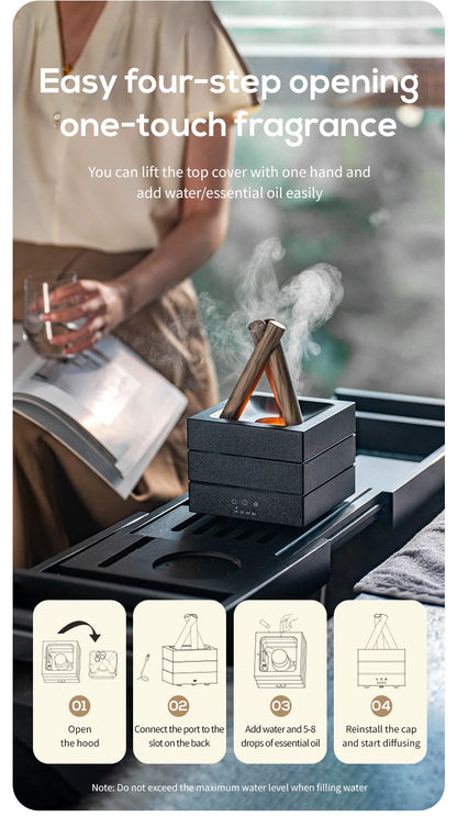 NEWSTYLE Simulated Flame Aroma Diffuser Bonfire Air Humidifier Ultrasonic Cool Mist Maker Fogger LED Essential Oil Lamp Diffuser