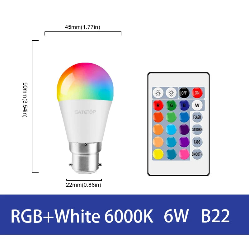 LED RGB Lamp Spotlight Bulb E27 E14 GU10 B22 AC120V 230V Bombillas LED 6W 10W IR Remote Control Led Smart RGBW Lamp Home Decor