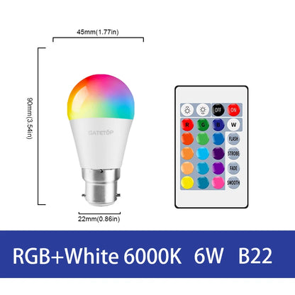 LED RGB Lamp Spotlight Bulb E27 E14 GU10 B22 AC120V 230V Bombillas LED 6W 10W IR Remote Control Led Smart RGBW Lamp Home Decor