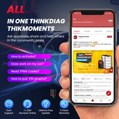 THINKCAR Thinkdiag Mini Bluetooth OBD2 Scanner Diagnostic Tool Full-System Car Scanner Check Engine Light Fault Code Reader Tool