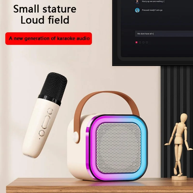K12 Wireless Bluetooth Speaker with 2 Microphone RGB Portable Music Player Karaoke Machine for  Family Singing Children's Gifts