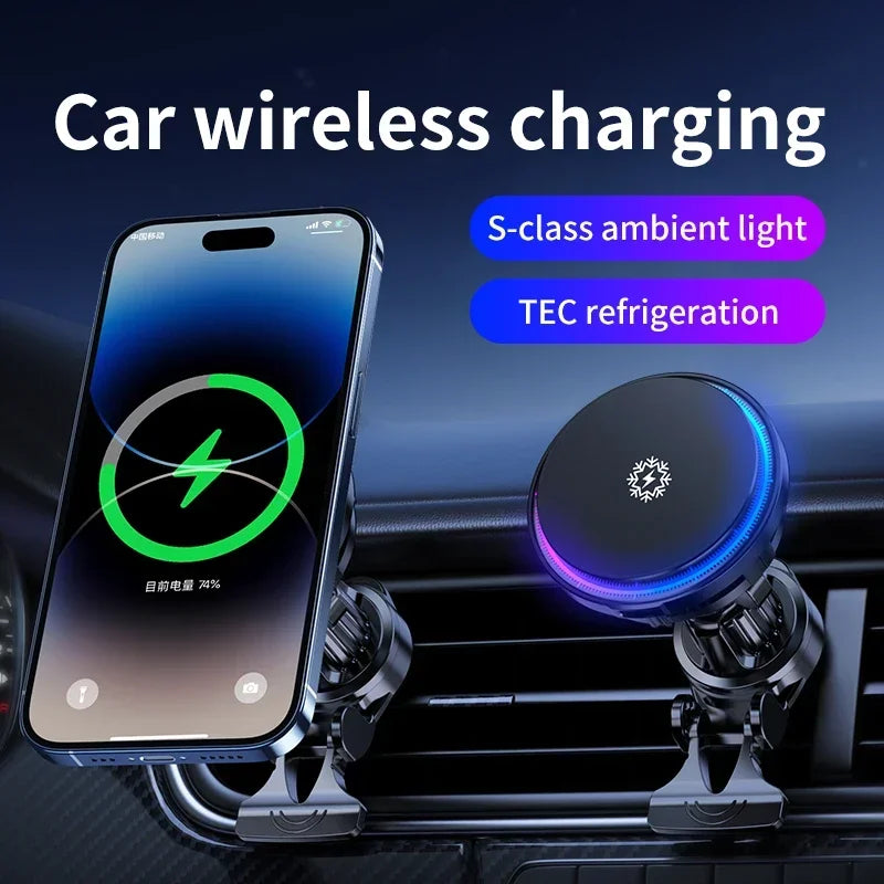 ice Cooling Magnetic Wireless Car Charger Stand for iPhone 16 15 14 13 12 Pro Max MacSafe Car Phone Holder Fast Charging Station