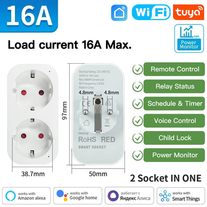 TNCE TUYA Smart Plug WiFi or Zigbee3.0 Socket EU 16A/20A Power Monitor Timing Function Voice Control Work With Alexa Google Home