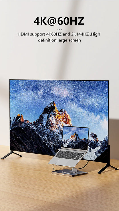 Blueendless Aluminum ipad Holder 10 in 1 docking C hub 4K 60Hz Type C Adapter USB3.0 5Gbps 100W PD Charger For Laptop desktop