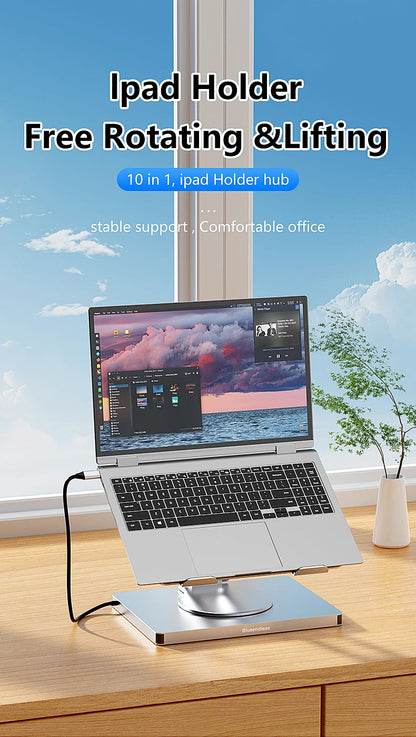 Blueendless Aluminum ipad Holder 10 in 1 docking C hub 4K 60Hz Type C Adapter USB3.0 5Gbps 100W PD Charger For Laptop desktop