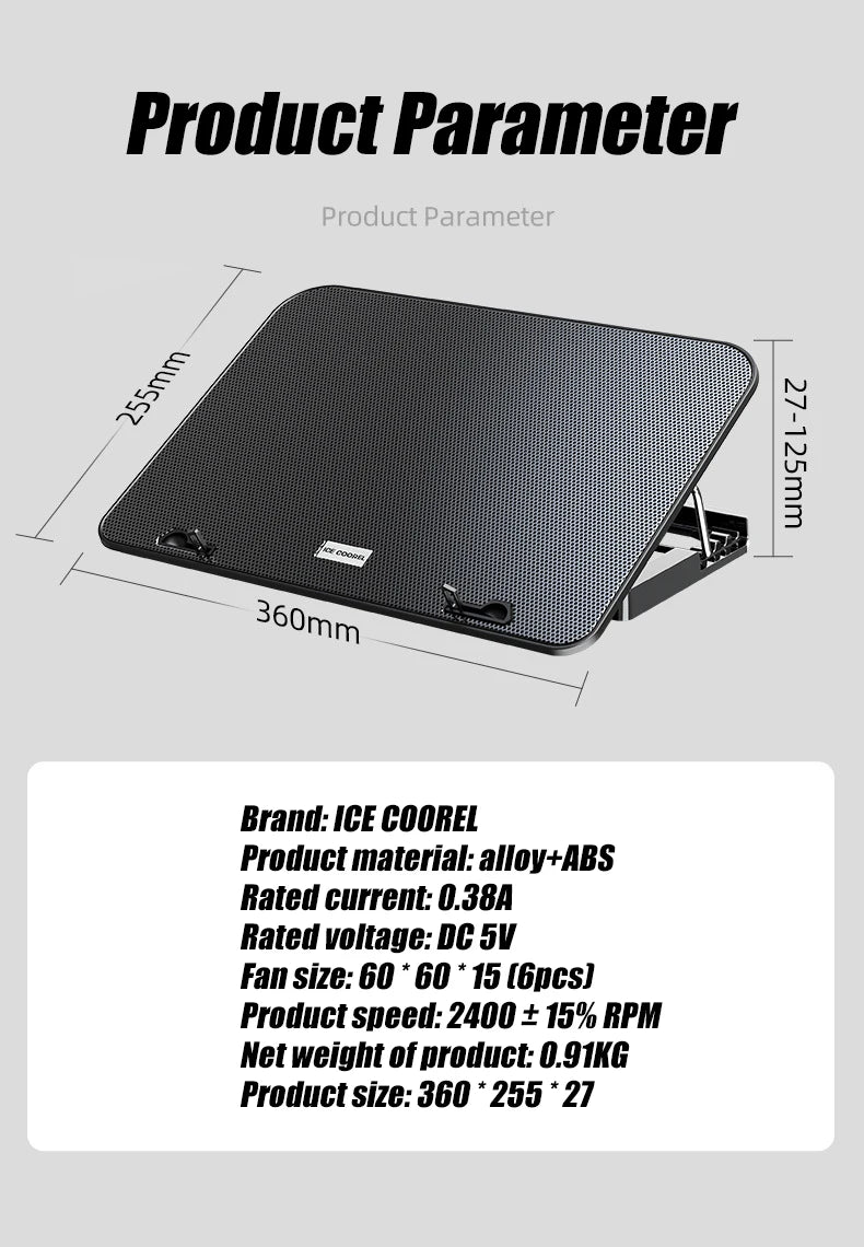 COOLCOLD A9 Gaming RGB Laptop Cooler 2 USB Ports 6 Fan Gaming Led Light Notebook Cooler For 13-18 Inch Stand For Laptop Macbook