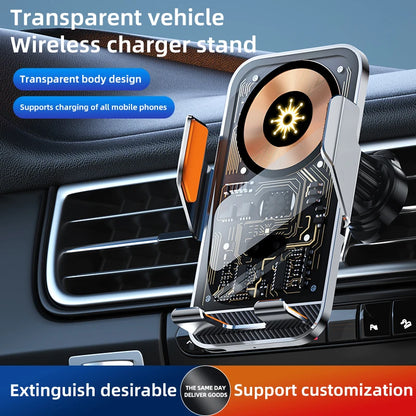 Universal Car Wireless Charging Mobile Phone Holder Air Outlet Navigation Bracket Transparent Vehicle Mount for Smartphones