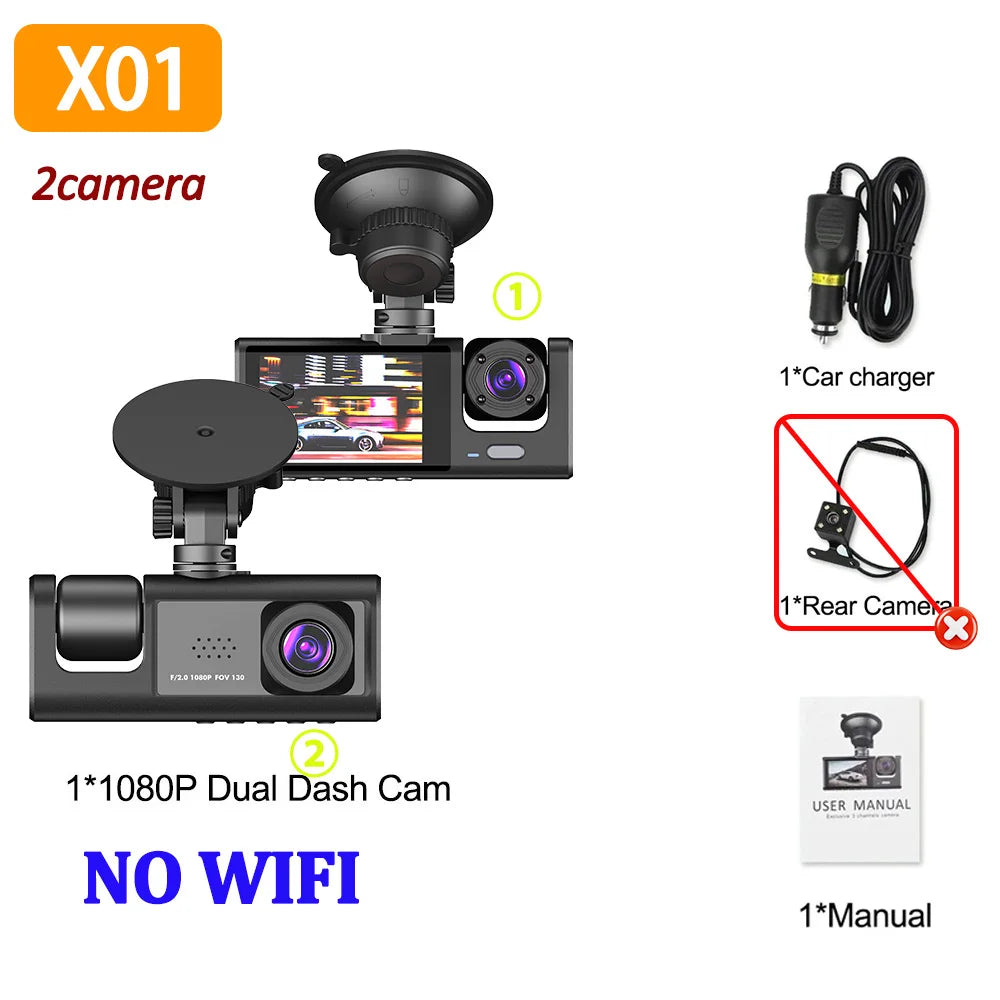 1080P Car Dvr 2/3 Camra Dash Cam for Cars Camera for Vehicle Recorder Video Front Optional Rear Camera  Night Vision Dashcam