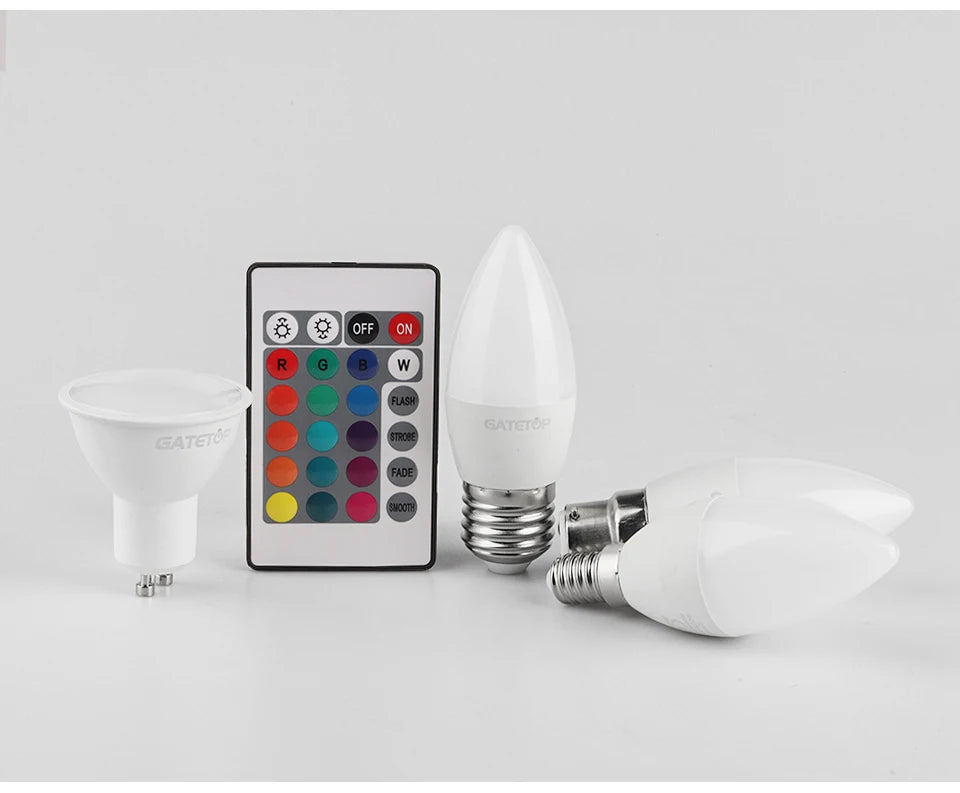LED RGB Lamp Spotlight Bulb E27 E14 GU10 B22 AC120V 230V Bombillas LED 6W 10W IR Remote Control Led Smart RGBW Lamp Home Decor