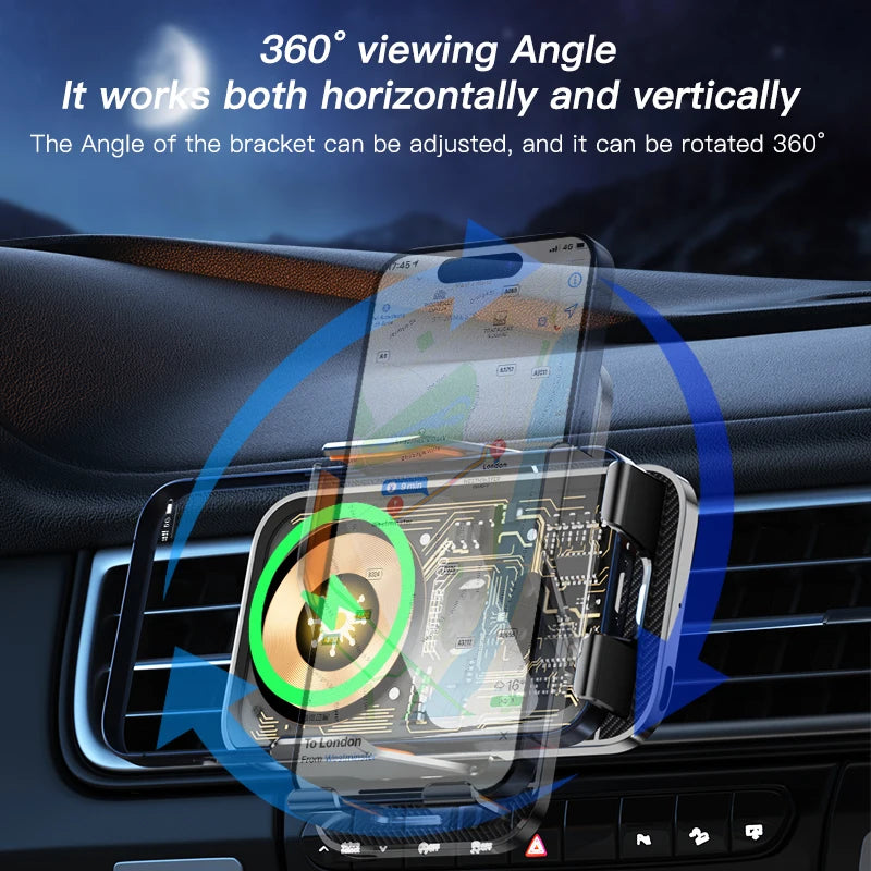 Universal Car Wireless Charging Mobile Phone Holder Air Outlet Navigation Bracket Transparent Vehicle Mount for Smartphones