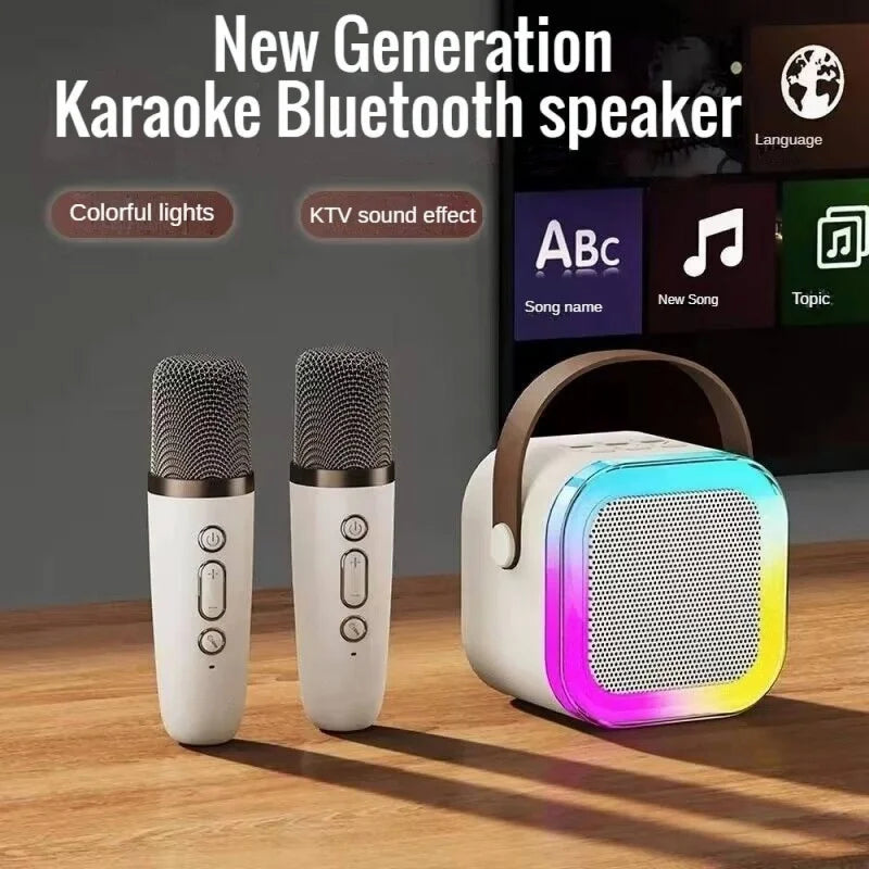K12 Wireless Bluetooth Speaker with 2 Microphone RGB Portable Music Player Karaoke Machine for  Family Singing Children's Gifts