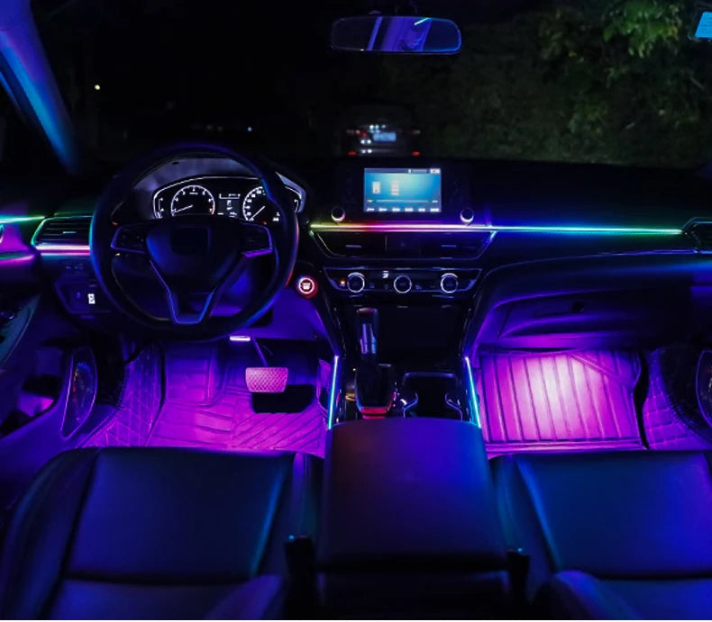 18 in 1 Dual Zone Symphony Streamer Car Ambient Light Interior LED Full Color RGB Neon Acrylic Strip Atmosphere Lighting Kit App