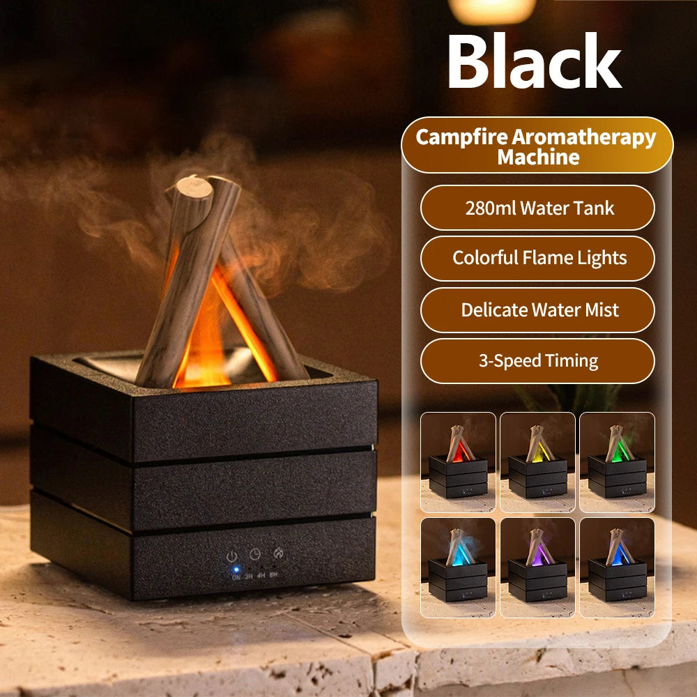 NEWSTYLE Simulated Flame Aroma Diffuser Bonfire Air Humidifier Ultrasonic Cool Mist Maker Fogger LED Essential Oil Lamp Diffuser