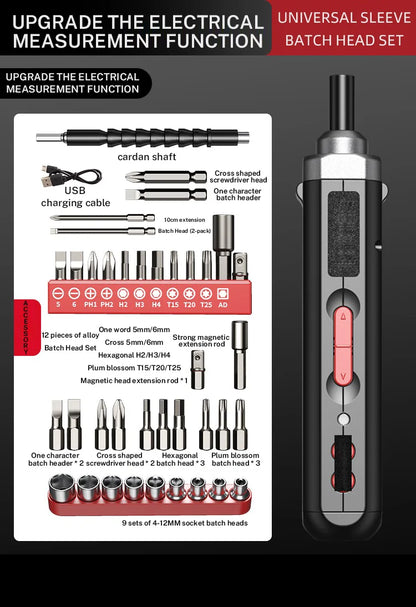 Electric Screwdriver Cordless, Rechargeable Power Screwdrivers Set, Automatic Home Repair USB Cable Tool Kit with LED Lights