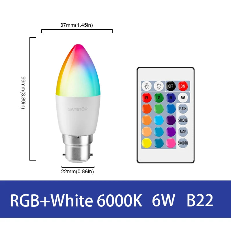LED RGB Lamp Spotlight Bulb E27 E14 GU10 B22 AC120V 230V Bombillas LED 6W 10W IR Remote Control Led Smart RGBW Lamp Home Decor