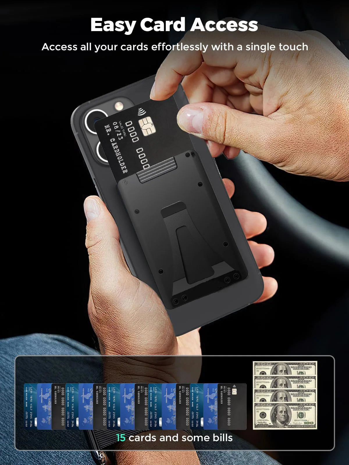 Magnetic Cellphone Wallet for Apple MagSafe with RFID-Blocking Metal Card Holder - Holds 10 Cards