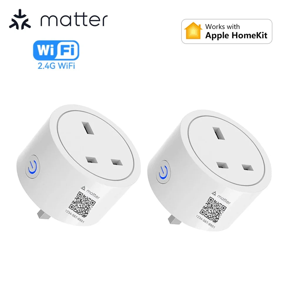 Matter Smart Socket UK WiFi Smart Plug 16A Mini Home Appliance Outlet Voice App Control Work with Alexa Google Home HomeKit Siri