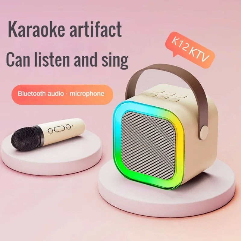 K12 Wireless Bluetooth Speaker with 2 Microphone RGB Portable Music Player Karaoke Machine for  Family Singing Children's Gifts