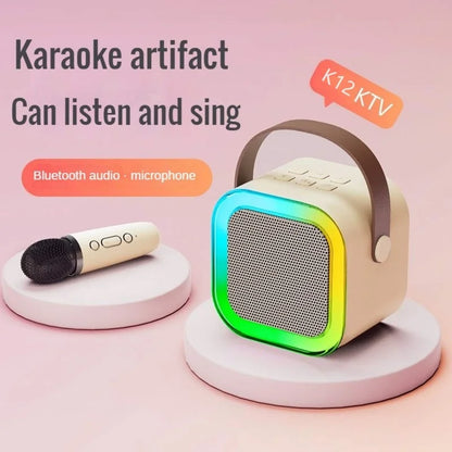 K12 Wireless Bluetooth Speaker with 2 Microphone RGB Portable Music Player Karaoke Machine for  Family Singing Children's Gifts