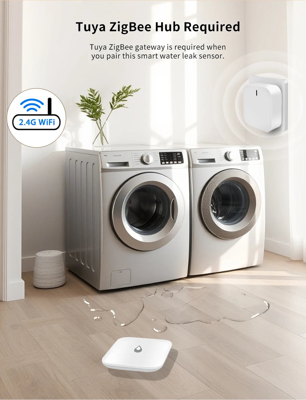 Tiny Water Leakage Smart Sensor ZigBee Smart Leakage Detector Alarm Supports tuya/Home Assistant/eWeLink for Smart Home Security