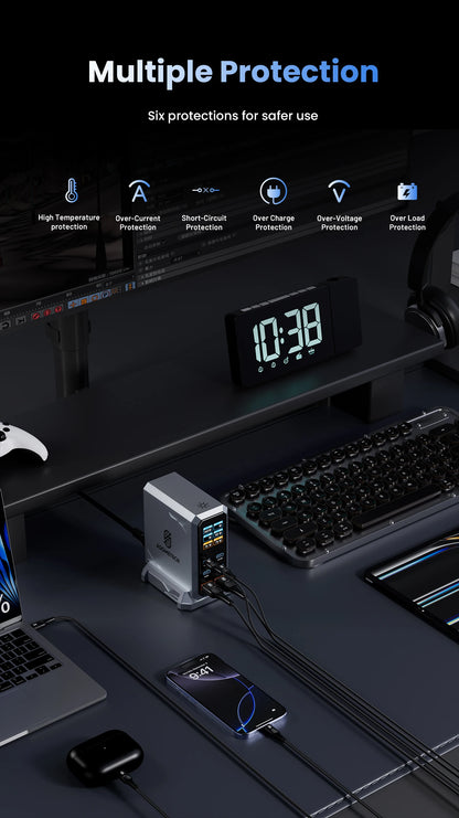 240W GaN Charger PD3.1 140W USB Type C 6 Ports PPS PD Desktop Fast Charging Station for MacBook Laptops Tablet iPhone Samsung