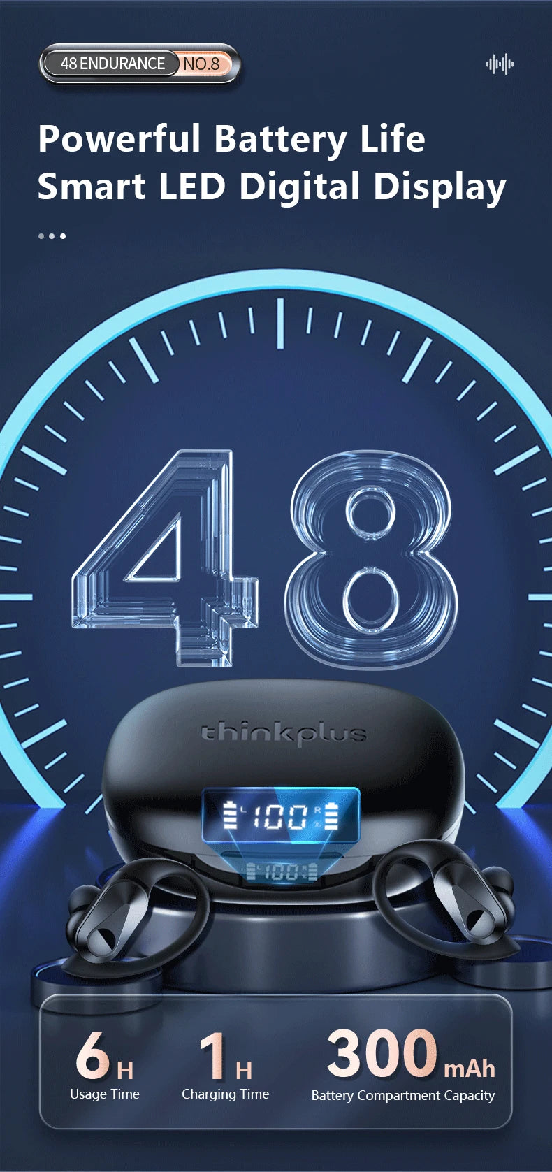 New Lenovo LP75 TWS Sports Earphones Bluetooth 5.3 Wireless Headphones Waterproof HiFi Stereo Noise Reduction Earbuds with Mics