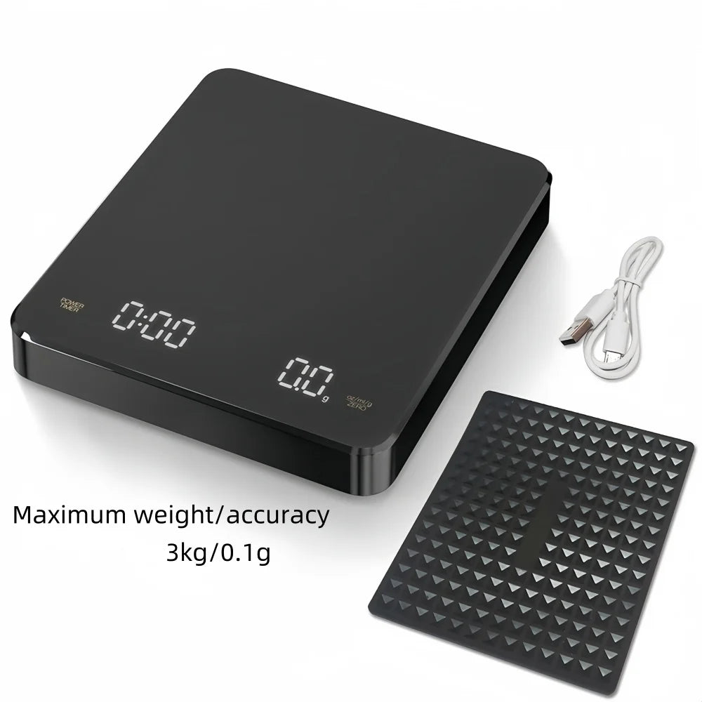 High-precision Electronic Coffee Scale with Waterproof Pad LED Display USB Timing Professional Home Coffee Accessories 3kg/0.1g