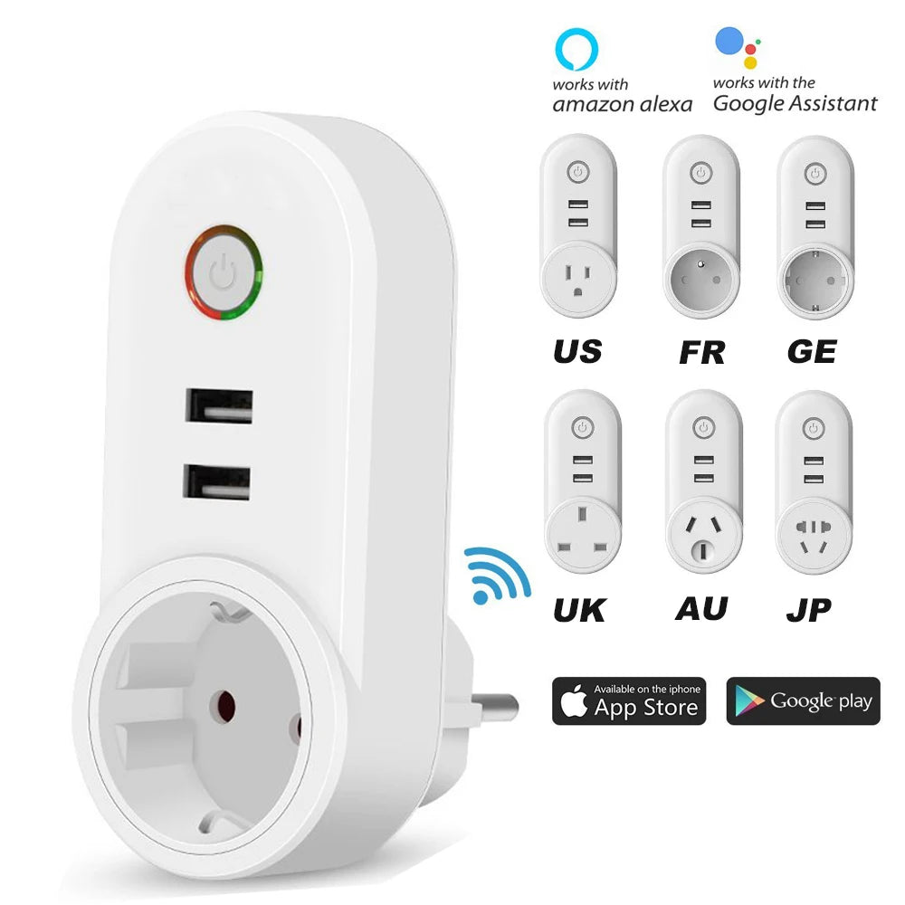 WiFi Smart Power Plug Adapter Electrical Outlet EU US AU UK GE Socket USB Time Remote Control by Smartlife App Alexa Google Home