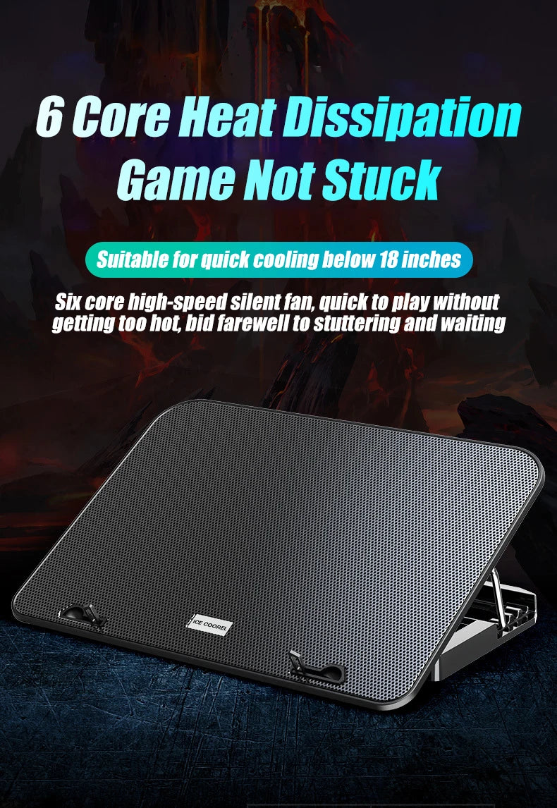 COOLCOLD A9 Gaming RGB Laptop Cooler 2 USB Ports 6 Fan Gaming Led Light Notebook Cooler For 13-18 Inch Stand For Laptop Macbook