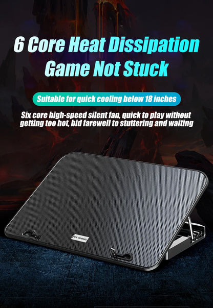 COOLCOLD A9 Gaming RGB Laptop Cooler 2 USB Ports 6 Fan Gaming Led Light Notebook Cooler For 13-18 Inch Stand For Laptop Macbook