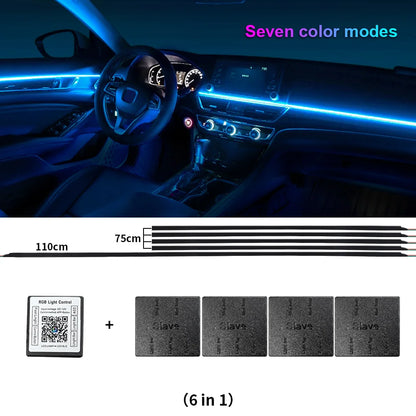 18 in 1 Dual Zone Symphony Streamer Car Ambient Light Interior LED Full Color RGB Neon Acrylic Strip Atmosphere Lighting Kit App