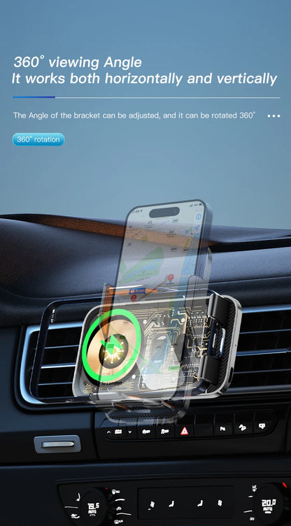 Universal Car Wireless Charging Mobile Phone Holder Air Outlet Navigation Bracket Transparent Vehicle Mount for Smartphones