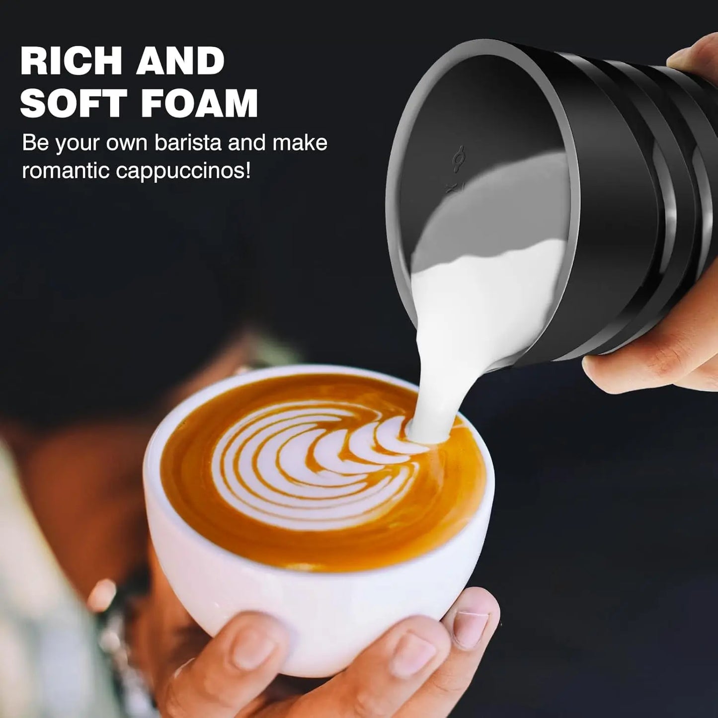 Milk Frother 4-in-1 Electric Milk Frother w/4 Modes Electric Milk Frother for Cappuccino, Latte, Mocha, Macchiato, Hot Chocolate