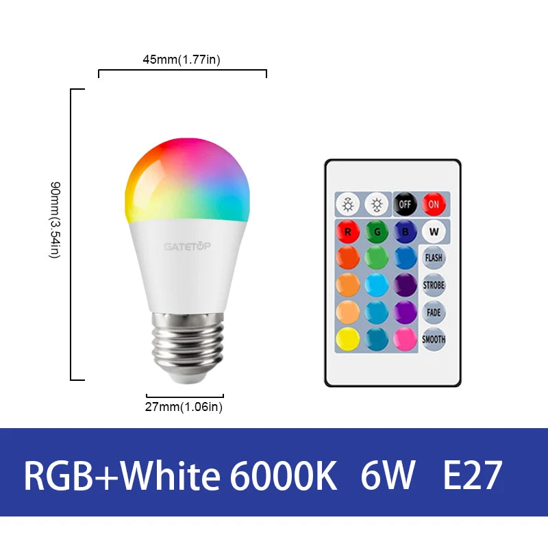LED RGB Lamp Spotlight Bulb E27 E14 GU10 B22 AC120V 230V Bombillas LED 6W 10W IR Remote Control Led Smart RGBW Lamp Home Decor