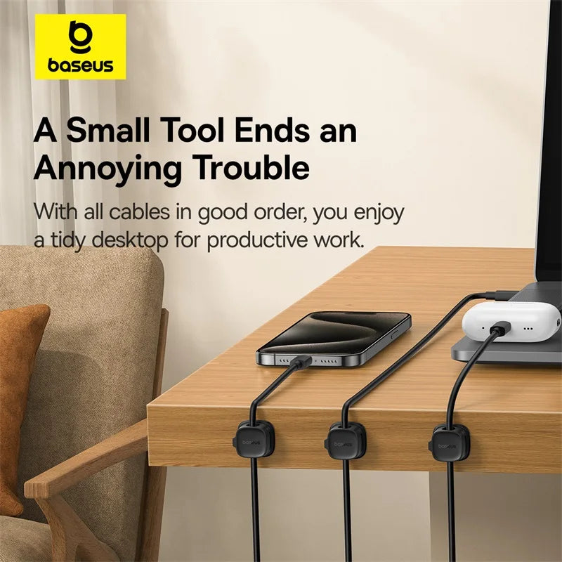 Baseus Cable Organizer Holder Magnetic Cable Smooth Adjustable Cord Holder Under Desk Cable Management Wire Keeper Cable Clips