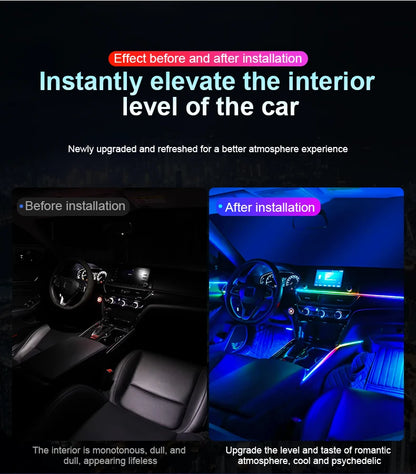 18 in 1 Dual Zone Symphony Streamer Car Ambient Light Interior LED Full Color RGB Neon Acrylic Strip Atmosphere Lighting Kit App