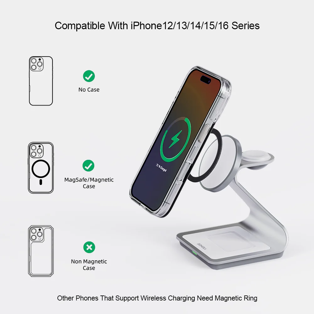 Bonola Magnetic 3 in 1 Wireless Charger for iPhone 16/15/13/14 Pro/12 30W Wireless Charging Station for Apple Watch/AirPods Pro