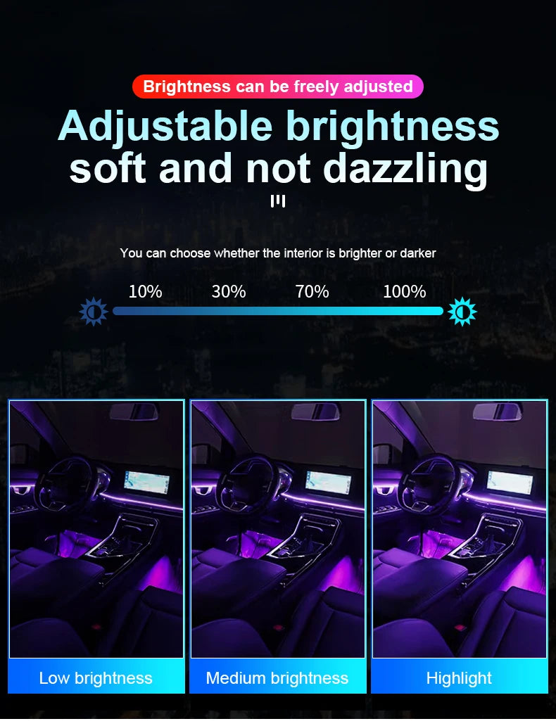 18 in 1 Dual Zone Symphony Streamer Car Ambient Light Interior LED Full Color RGB Neon Acrylic Strip Atmosphere Lighting Kit App