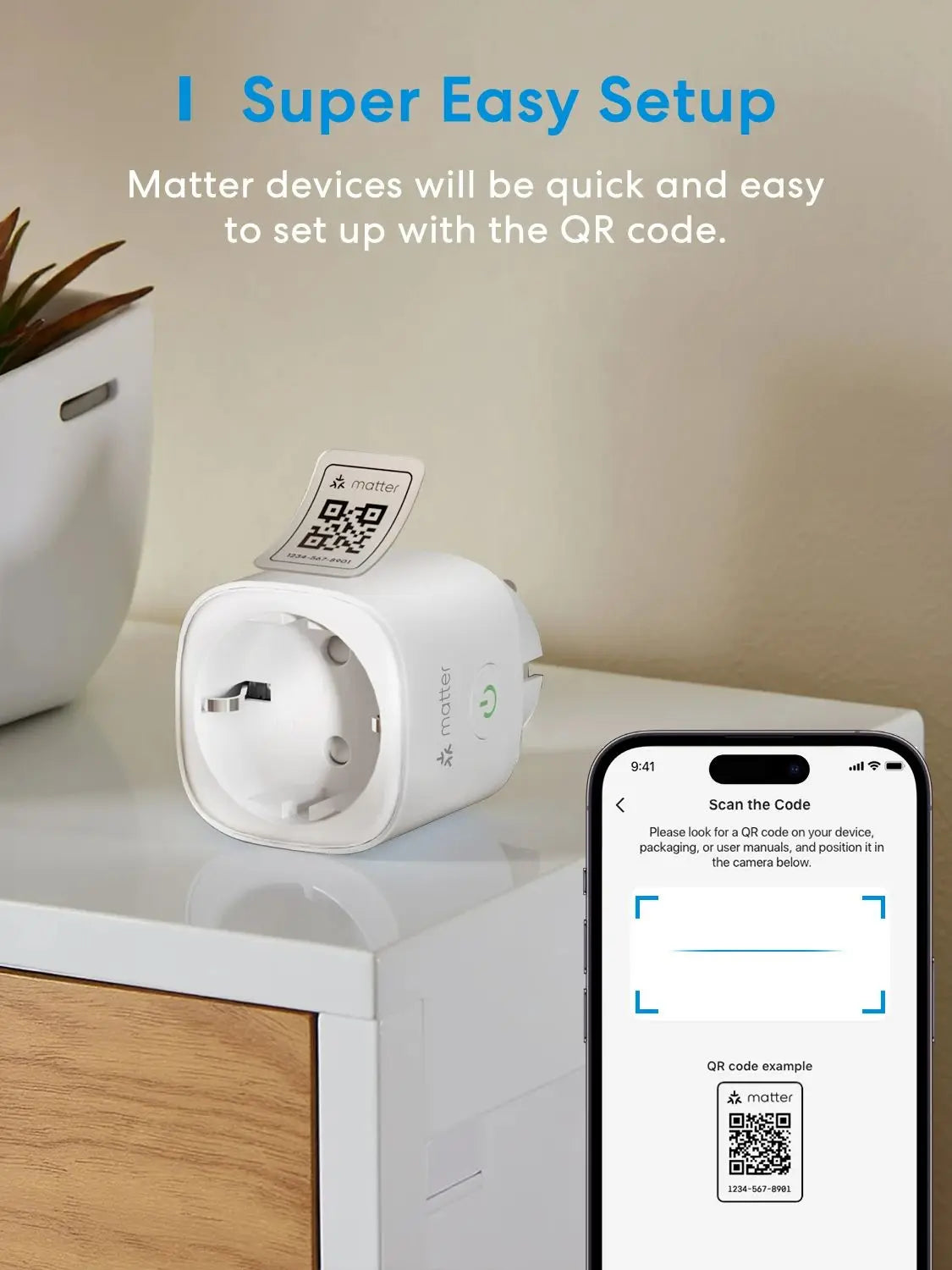 Meross Matter Smart Wi-Fi EU Plug with Energy Monitor Function Work with Apple Homekit Google Home Smartthings Alexa