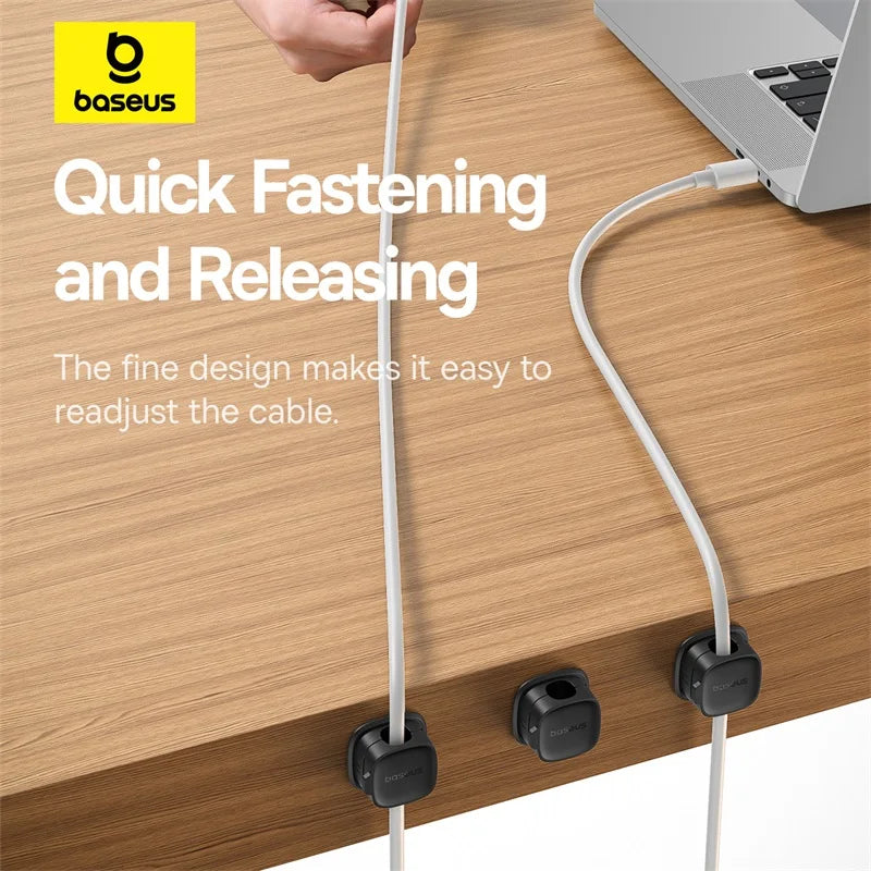 Baseus Cable Organizer Holder Magnetic Cable Smooth Adjustable Cord Holder Under Desk Cable Management Wire Keeper Cable Clips