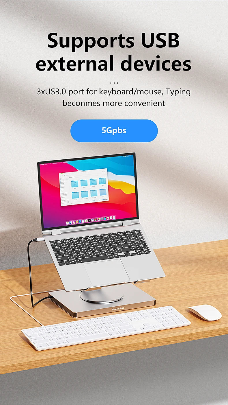 Blueendless Aluminum ipad Holder 10 in 1 docking C hub 4K 60Hz Type C Adapter USB3.0 5Gbps 100W PD Charger For Laptop desktop