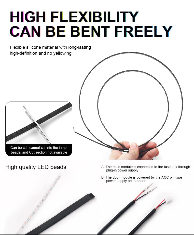 18 in 1 Dual Zone Symphony Streamer Car Ambient Light Interior LED Full Color RGB Neon Acrylic Strip Atmosphere Lighting Kit App