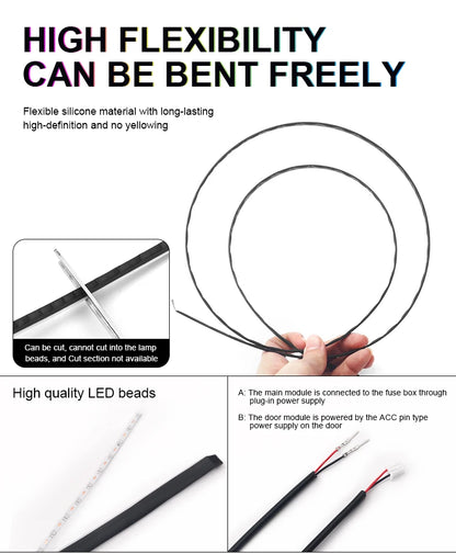 18 in 1 Dual Zone Symphony Streamer Car Ambient Light Interior LED Full Color RGB Neon Acrylic Strip Atmosphere Lighting Kit App