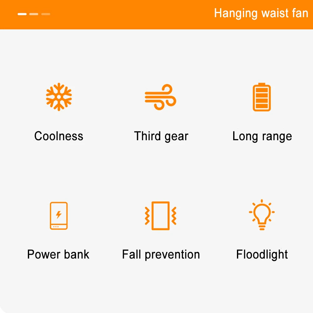 Portable Waist Fan Mini Hanging Neck Fan USB Rechargeable Fan Small Outdoor Camping Waist Clip Fan with LED Light Power Bank