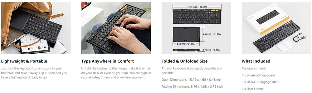 Folding Keyboards with Numeric Keypad Bluetooth Wireless Portable Silm Full-SizeT Foldable Keyboard for Travel Computer PC iPad