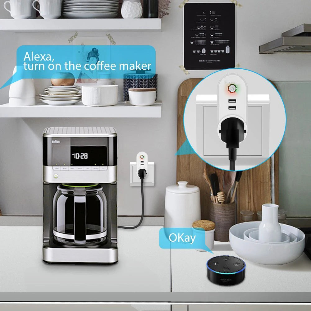 WiFi Smart Power Plug Adapter Electrical Outlet EU US AU UK GE Socket USB Time Remote Control by Smartlife App Alexa Google Home