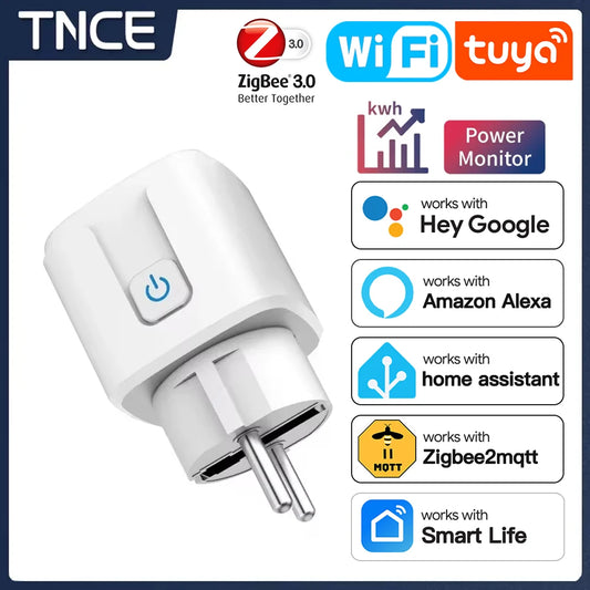 TNCE TUYA Smart Plug WiFi or Zigbee3.0 Socket EU 16A/20A Power Monitor Timing Function Voice Control Work With Alexa Google Home