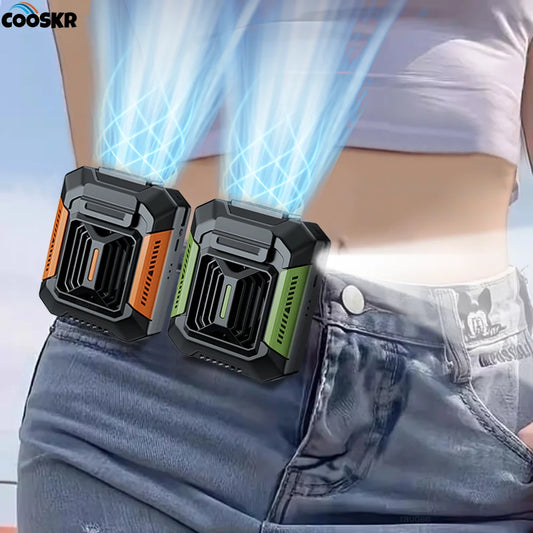 Portable Waist Fan Mini Hanging Neck Fan USB Rechargeable Fan Small Outdoor Camping Waist Clip Fan with LED Light Power Bank